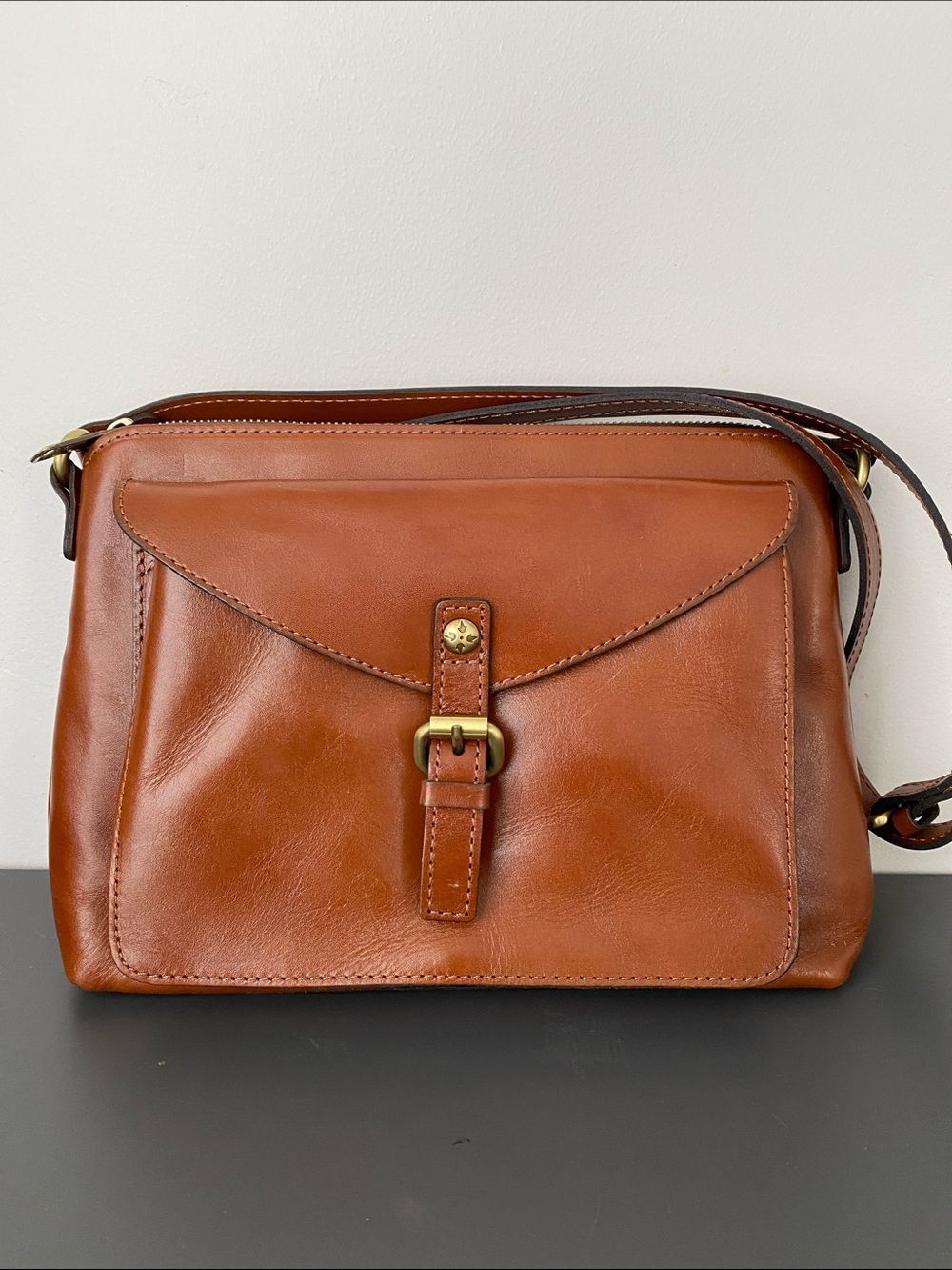 Patricia Nash Avellino Crossbody Brown Leather Logo Embossed Boho Wester